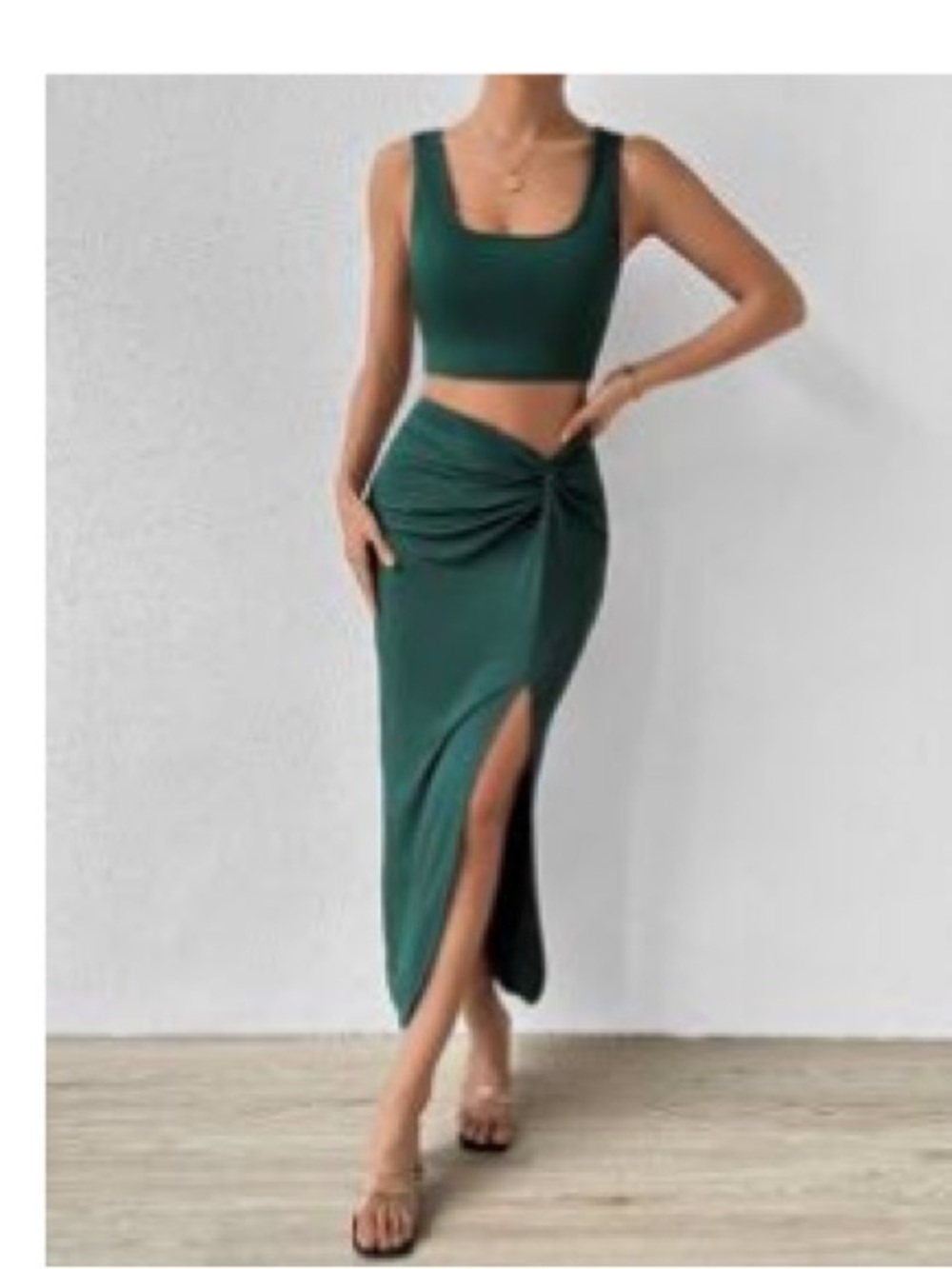 SHEIN Dark Green Twist-Front Midi Skirt